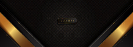 Luxury Black Gold Geometric Pattern Background with Black Border Line, Design Elegant HD Wallpaper Graphics, Web Templates Cover Design, Horizontal Size.のイラスト素材