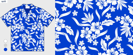 Summer hibiscus flower pattern for Hawaiian shirts, tropical fashion trend for beachwear, stylish fabric print design, hand drawn vector art, high quality and not generated by AIのイラスト素材