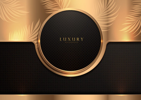 Luxury black and gold circle frame background with leaf graphics. Premium web template. Exquisite Islamic design. Luxury festival advertising illustration background. Not generated by AI.のイラスト素材