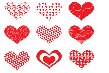 Set of red hearts on white background. Valentines day doodle heartsのイラスト素材