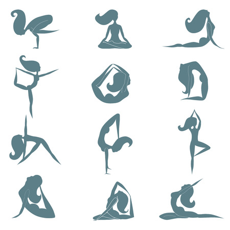 Yoga vector set with different yoga asanasのイラスト素材