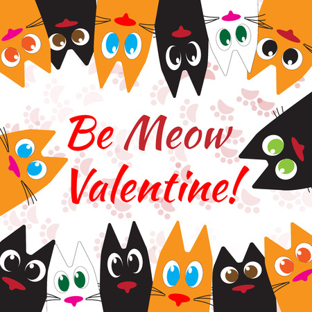 Happy Valentines Day Cats Greeting card. Flat design styleのイラスト素材