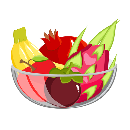 Exotic Fruit in glass bowl. Healthy vegetarian food isolated on white.のイラスト素材