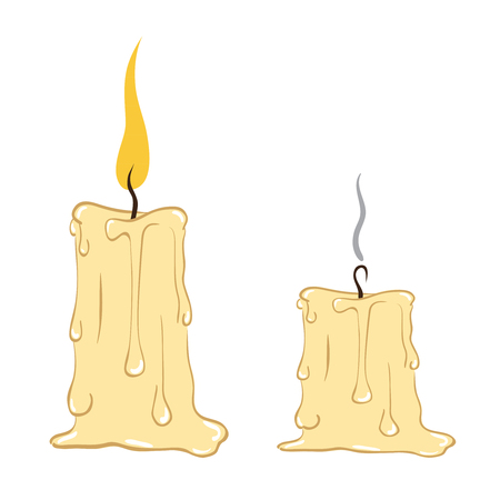 Burning and extinguished candle hand drawn vector illustrationのイラスト素材