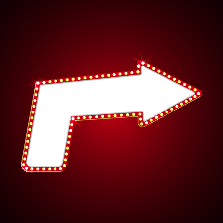 Electric bulbs billboard. Retro arrow light frames. vector illustration on red backgroundのイラスト素材