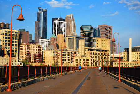 The Minneapolis Skyline as Seen From the Stone Arch Bridgeのeditorial素材