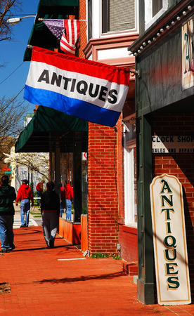 An Antique Store, Open for Business, in the Colonial town of Fredericksburg, Virginiaの写真素材