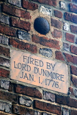 Cannonball, fired during the American Revolution, remains lodged in the wallの写真素材