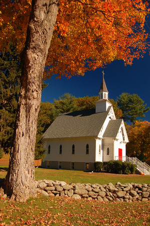 New England Chapel in Fallの写真素材