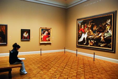 An art student studies the European masters at the Art Institute of Chicagoのeditorial素材