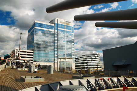 View of Norfolk, Virginia from the USS Wisconsinのeditorial素材