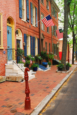 The Colonial Brick Architecture of Society Hill one of Philadelphia's Oldest Neighborhoodsのeditorial素材