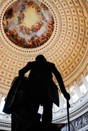 A Statue of George Washington resides inside the Rotunda of the US Capitolのeditorial素材