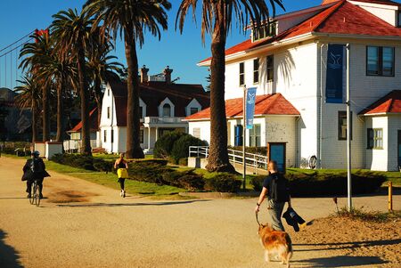Folks enjoy an active lifestyle on a sunny day at Crissy Field, San Franciscoのeditorial素材