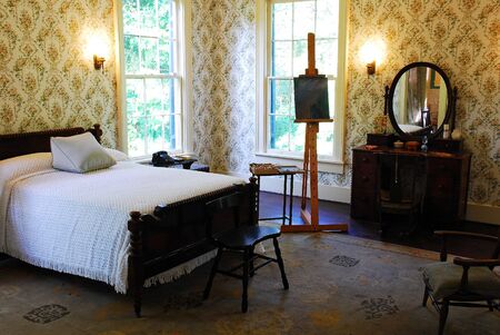 The guest bedroom of Rowan Oak, William Faulkner's home in Oxford, Mississippiのeditorial素材