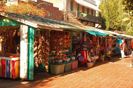 Mexican style handcrafts are for sale at El Pueblo market in Los Angelesのeditorial素材