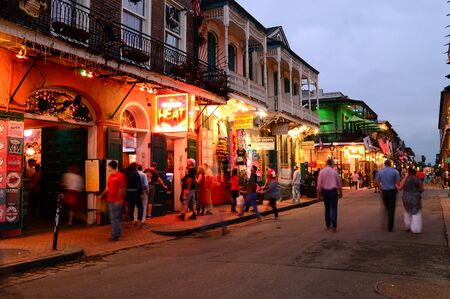 Bourbon Street in New Orleans begins to heat up as the sun descendsのeditorial素材