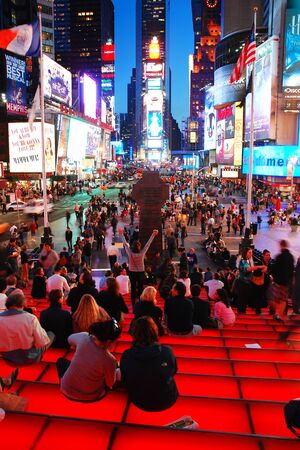 Crowds gather on the steps of TKTS in Times Squareのeditorial素材