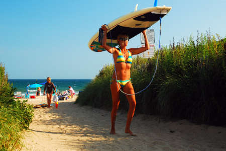 Days End at Ditch Plains Beach, Montauk, Long Islandのeditorial素材