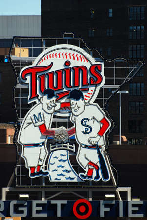 Minnesota Twin mascots Minnie and Paul adorn Target Fieldのeditorial素材