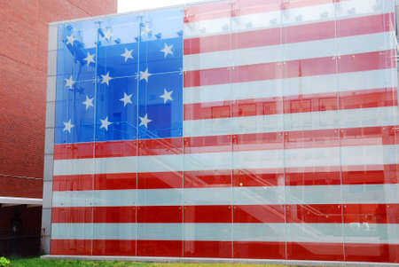A full scale replica of the Star Spangled Banner, the flag that inspired the National Anthem, sits at the Star Spangled Banner Home, where teh flag was made in Baltimoreのeditorial素材