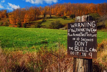 A farmer gives a humorous warning to stay off his property in Central Vermontの写真素材