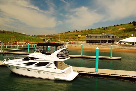 A lone boat is docked at Spectacle Island, one of the islands in the Boston Harbor Islands National...