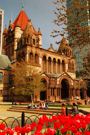 The historic Trinity Chuch sits on Copley Square in Bostonのeditorial素材