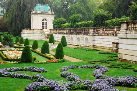An English garden sits behind The Elms in Newport, Rhode Islandの写真素材