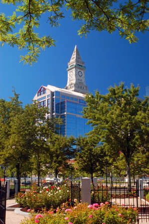 The Boston Custom House Rises above the Rose Kennedy Garden, Named for JFKs Motherのeditorial素材