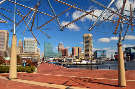 The Baltimore skyline as seen from the southern end of Inner Harborのeditorial素材