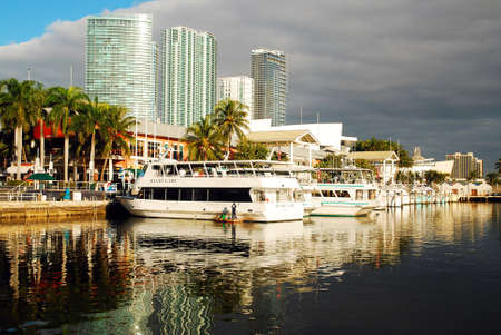 The skies begin to clear near Miami's Bayside Marinaのeditorial素材