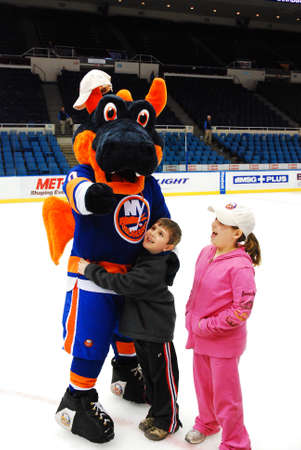 Sparky and his Islander Fans hang out on the ice after a gameのeditorial素材