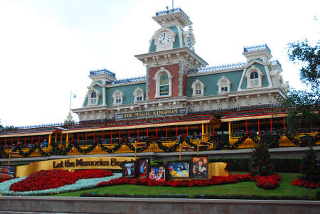 The historic train station at Disney World is decorated for Christmasのeditorial素材