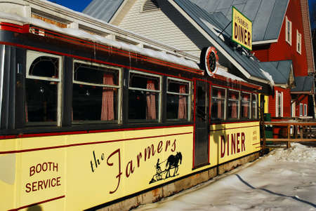 The Farmers Diner in Quechee, Vermont is housed in a train coach style buildingのeditorial素材
