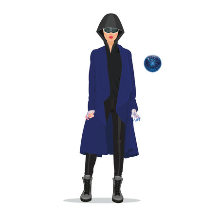 cyborg girl android bionic controls the ball with the power of thoughtのイラスト素材