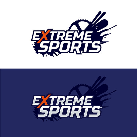 Extreme sports logo. Snowboard, ski and bike, mud splashes.のイラスト素材