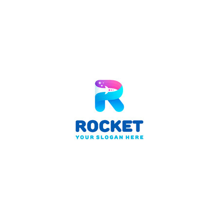 Rocket logo. Colorful R letter with rocket and stars in the negative space.のイラスト素材
