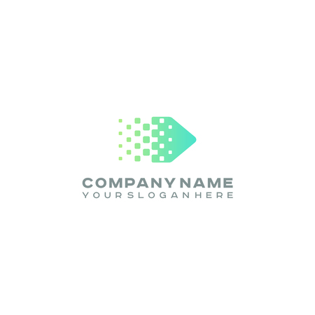 Halftone Arrow logo, Colorful gradient dots, pixels technology and digital logotypeのイラスト素材