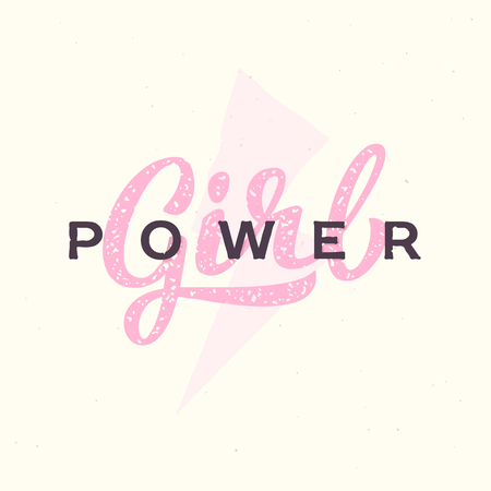 Girl power hand-lettering slogan. Feminism quote illustration logo.のイラスト素材