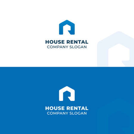 Letter R in a house silhouette. House rental logo vector template.のイラスト素材