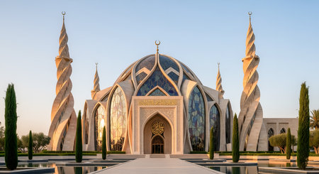 Kul Sharif Mosque Kazan Russia featuring unique architecture turquoise domes twin spiraling minarets Islamic landmark showcases modern design influences historical significance in Tatarstan.の素材