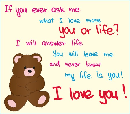 Picture of bear with love words for special occassions. Valentine cardのイラスト素材