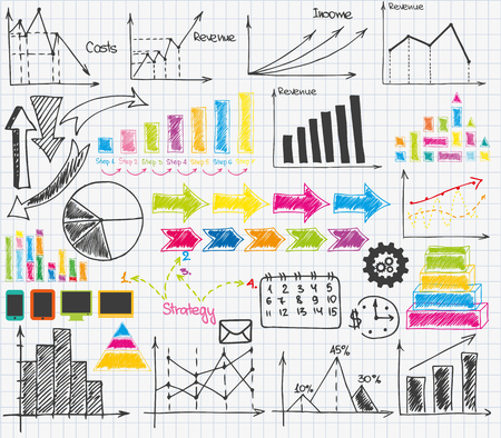 Set of sketch business materials for presentationの写真素材