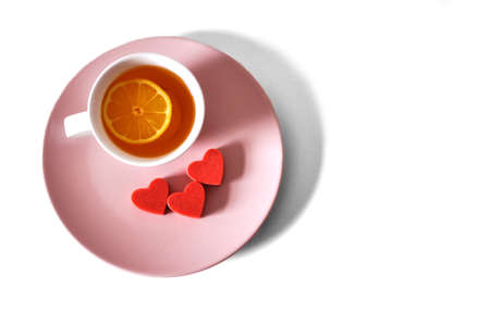 Cup of tea with homemade strawaberry chocolateの写真素材