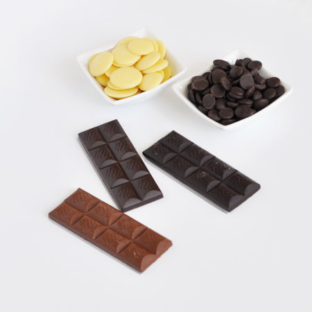 Handmade Chocolate Bars Composition on Light Backgroundの写真素材