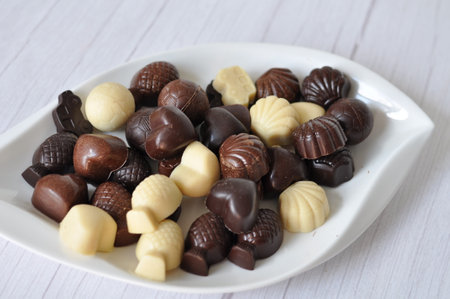 White, Milk and Dark Chocolate Figures Hand Madeの写真素材