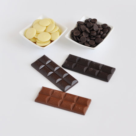 Handmade Chocolate Bars on White Backgroundの写真素材