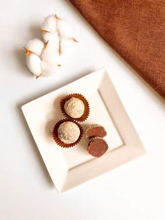 Handmade Chocolate Candies Truffles on Whiteの写真素材