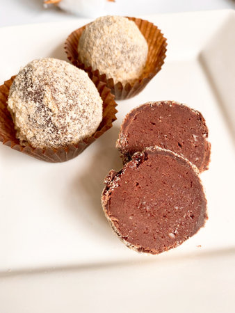 Handmade Chocolate Candies Truffles on Whiteの写真素材